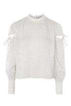 Topshop Flock Dot Tie Sleeve Blouse