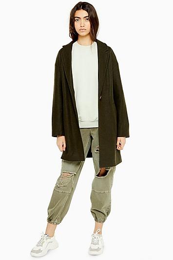 Topshop Khaki Single Breasted Coat