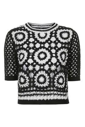 Topshop Monochromatic Crochet Tee