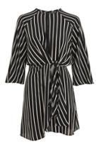 Topshop Monochrome Striped Knot Front Mini Dress