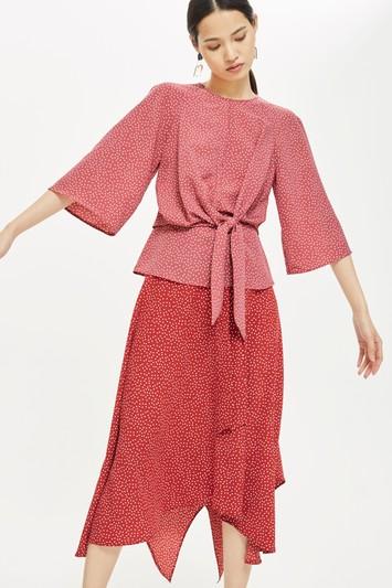 Topshop Petite Spot Knot Front Blouse