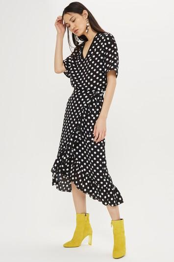 Topshop *polka Dot Wrap Skirt By Yas