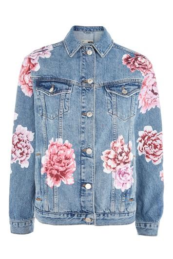 Topshop Moto Peony Painted Denim Jacket