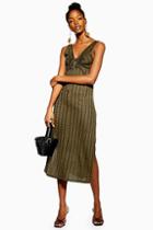 Topshop Khaki Keyhole Stripe Midi Dress