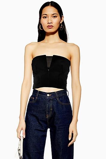 Topshop Mesh Insert Bandeau Crop Top