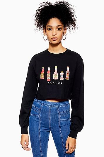 Topshop Spice Gal Long Sleeve Crop Top