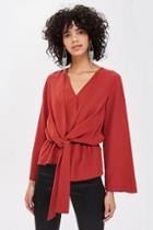 Topshop Tall Knot Front Drape Blouse