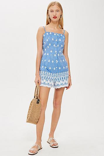 Topshop Embroidered Playsuit