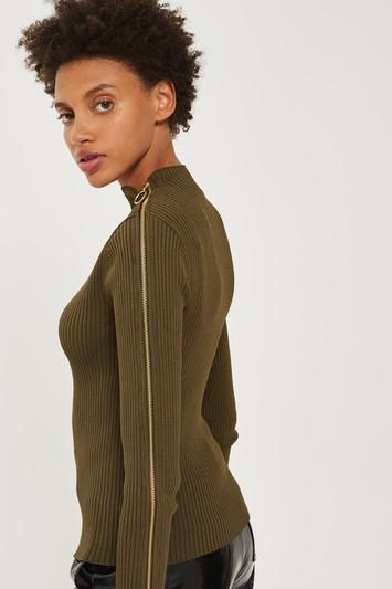 Topshop Zip Side Funnel Neck Sweater