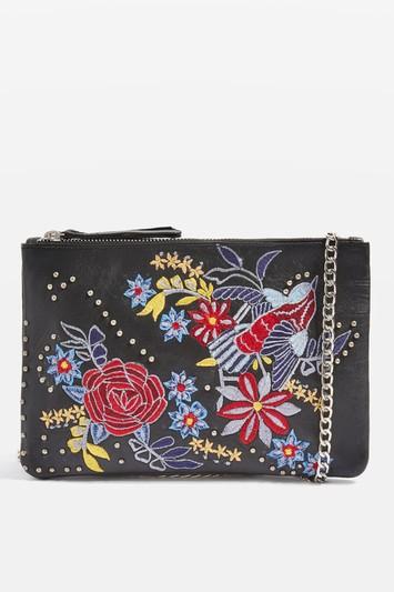 Topshop Ester Embroidered Leather Crossbody Bag