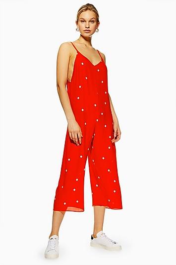 Topshop Strappy Spot Jumpsuit
