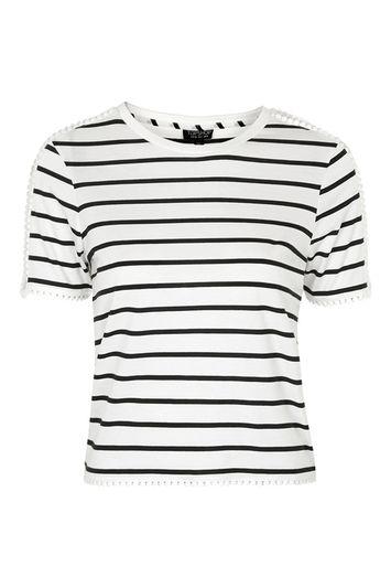 Topshop Pretty Striped Mesh Insert Tee