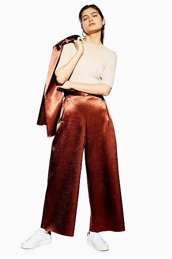 Topshop *metallic Awkward Cropped Trousers By Boutique