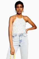 Topshop Shirred Floral Halter Neck Top