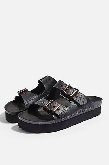 Topshop Foxie Vegan Black Footbed Sandals