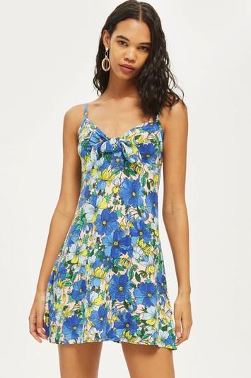 Topshop Heavy Petal Knot Front Mini Sundress