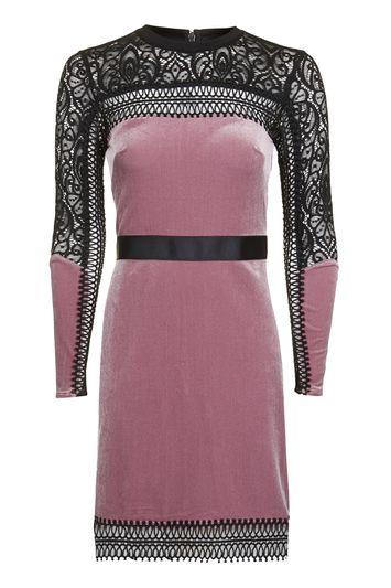 Topshop Geo Contrast Velvet Mini Dress