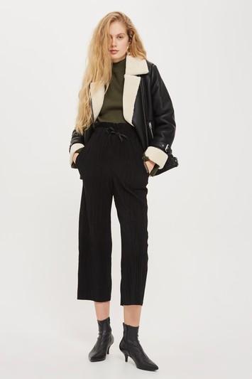 Topshop Ruffle Waist Cropped Plisse Pants