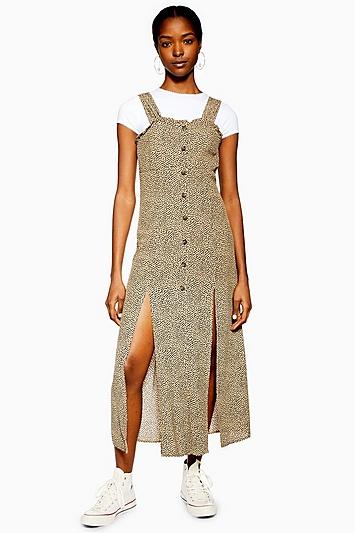 Topshop Tall Spot Split Front Midi Dress