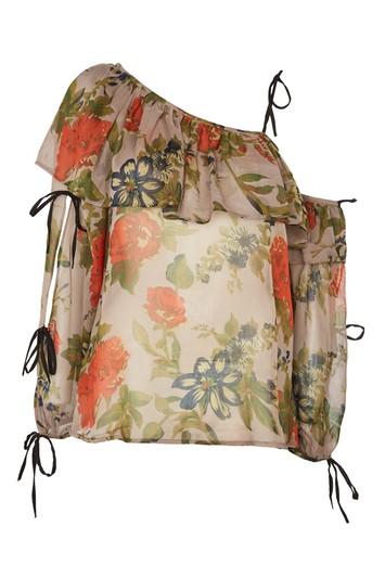Topshop One Sleeve Floral Chiffon Top