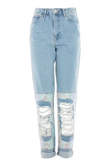 Topshop Tall 36 Sequin Knee Mom Jeans