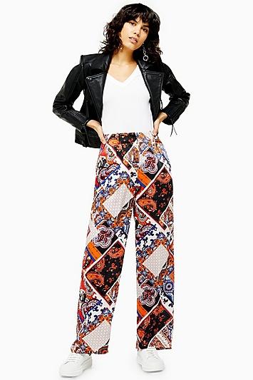 Topshop Scarf Print Wide Leg Trousers