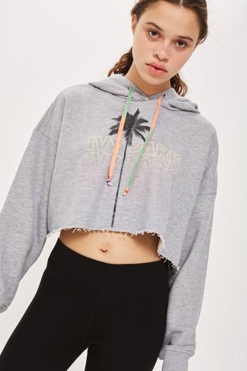 Topshop Palm Print Cropped Hoodie By Ivy Park