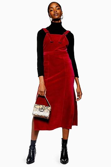 Topshop Corduroy Midi Pinafore Dress