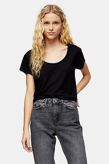 Topshop Black Scoop Neck Viscose T-shirt