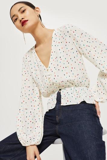 Topshop Sprinkle Spot Print Blouson Blouse