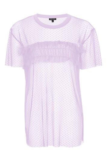 Topshop Petite Dobby Mesh Ruffle T-shirt