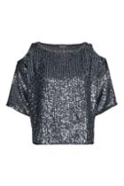 Topshop Petite Double Layered Sequin Cold Shoulder Top