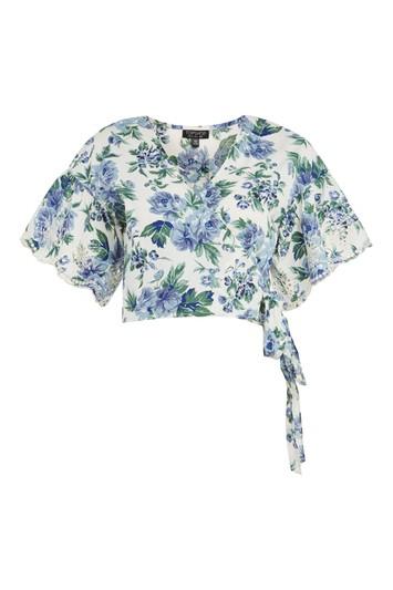 Topshop Broderie Floral Wrap Top
