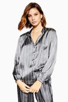 Topshop Grey Striped Satin Pyjama Shirt