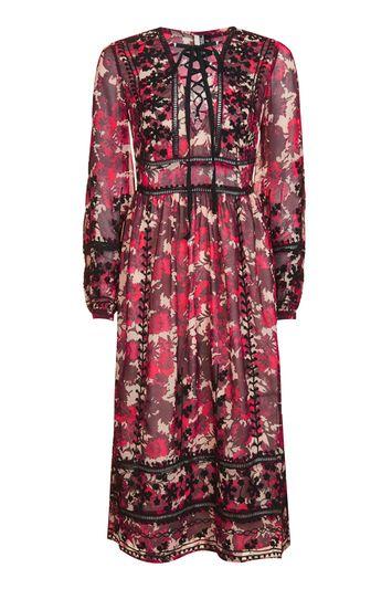 Topshop Floral Embroidered Midi Dress