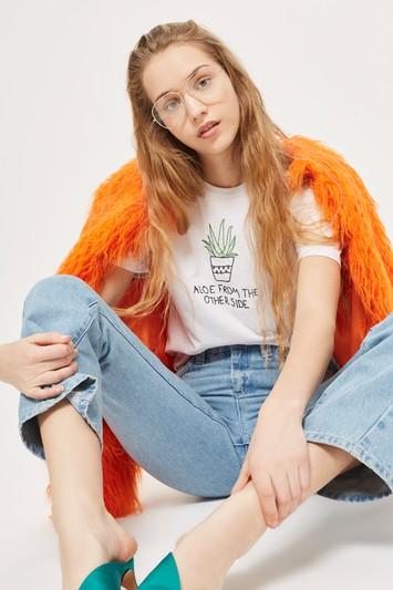 Topshop Petite 'aloe' Embroidered T-shirt