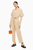 Topshop Tallbutton Down Jumpsuit With Linen