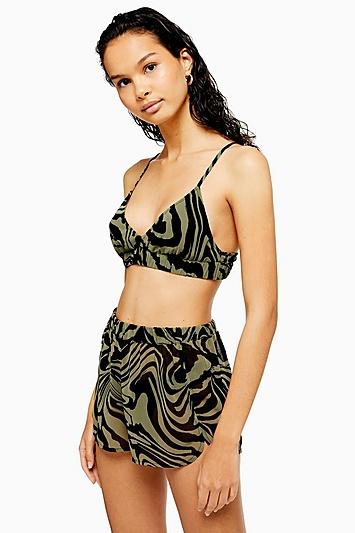 Topshop Khaki Swirl Bralet Short Set
