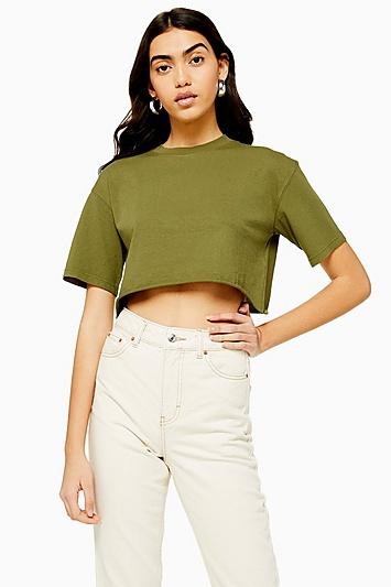Topshop Khaki Washed Crop T-shirt