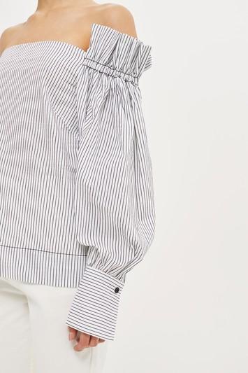 Topshop Ruched Stripe Bardot Top By Boutique