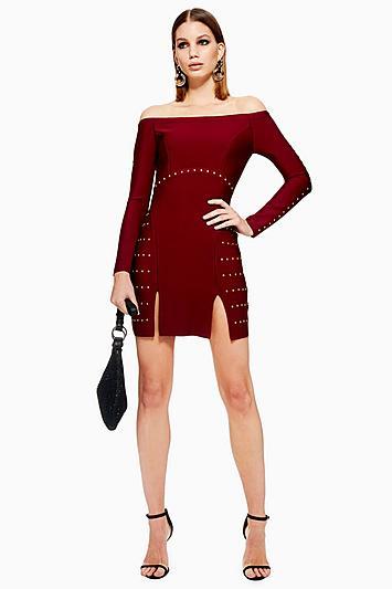 Topshop Studded Bardot Bandage Dress