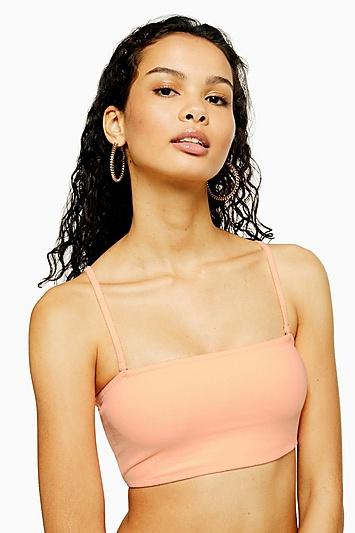 Topshop Peach Velour Longline Bikini Bandeau Top