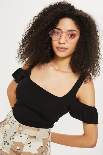 Topshop Square Neck Frill Sleeve Bardot Top