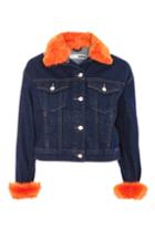 Topshop Moto Orange Faux Fur Trim Denim Jacket