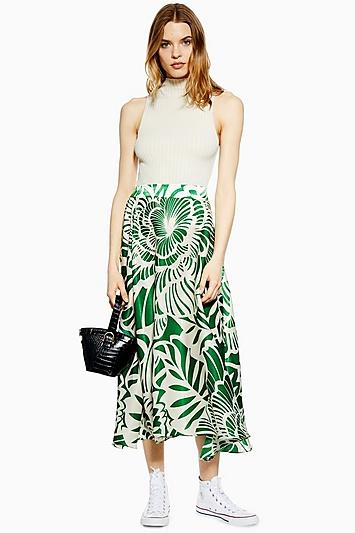Topshop Graphic Print Full Circle Midi Skirt