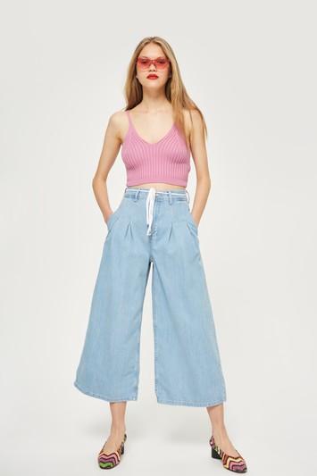 Topshop Moto Bleach Tie Cropped Wide Leg Jeans
