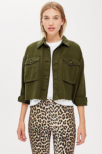 Topshop Petite Raw Hem Crop Shacket