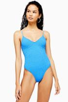 Topshop Bright Blue Shirred Swimsuit