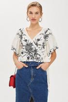 Topshop Embroidered Floral Wrap Top