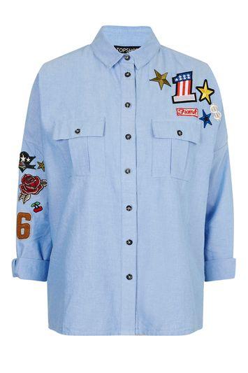 Topshop Badge Detailed Pocket Shirt